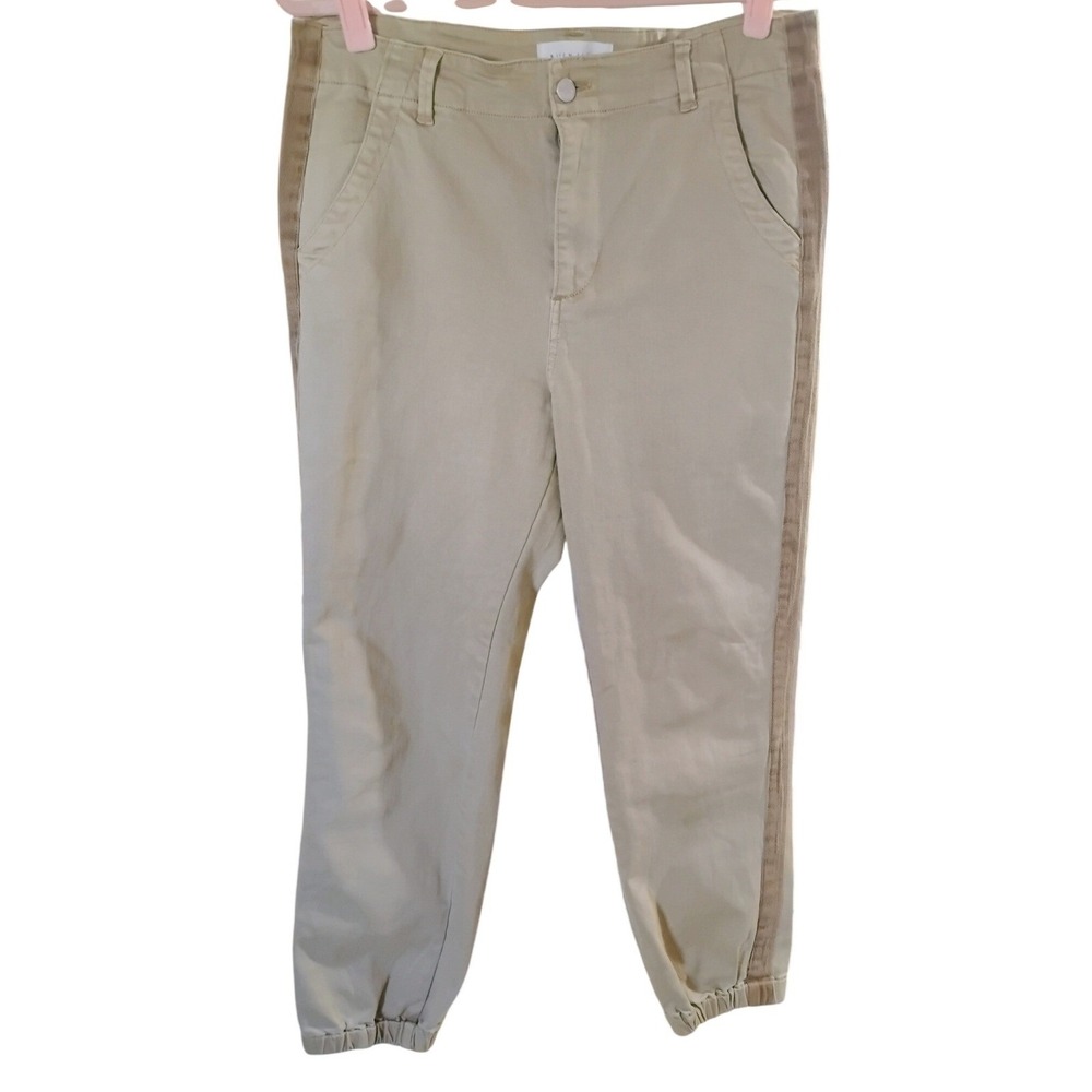 Risen Jeans Khaki Tan Joggers Velvet Side Stripe High Rise‎ Pants Size 11/30